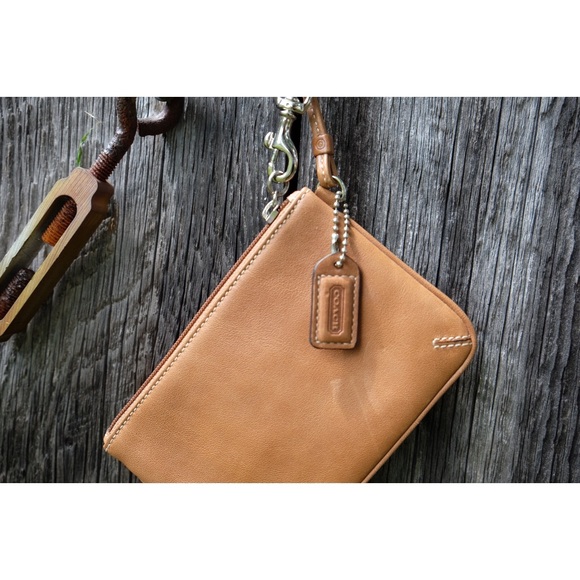 Camel Brown Leather Coach Wristlet - Picture 3 of 5